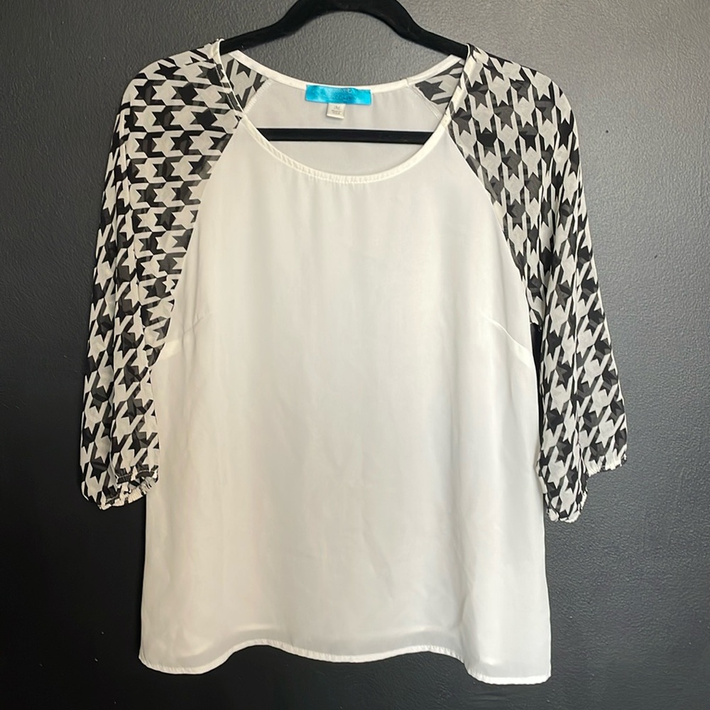 Chiffon‎ Blouse Cuffed 3/4 Sleeve Houndstooth Beetlejuice Whimsigoth Skater Punk
